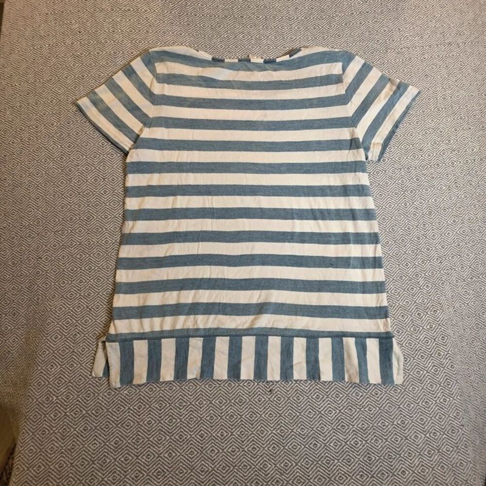 Jane + Delancey Blue & Cream Striped Top Medium Coastal Nautical Boho